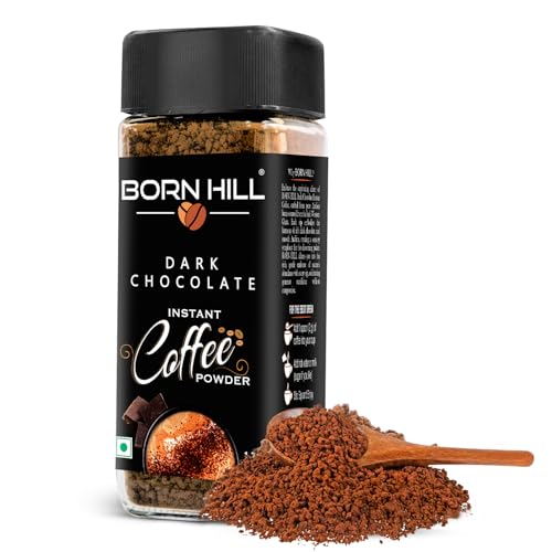 BORN HILL Dark Chocolate Instant Coffee, 50g | 100% Arabica & 0% Chicory | Rich Chocolate Flavor | Makes 25 cups | Hot & Cold Brew | Vegan | Premium Coffee Powder