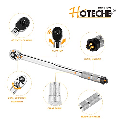 Hoteche Torque Wrench 1/2 Inch 28-210 Nm with Lever Reversible Ratchet and Steel Tube for Precise Tightening of Screws and Nuts - Image 4