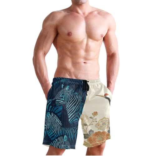 Short de plage extensible rapide beige à motif grue japonaise pour homme