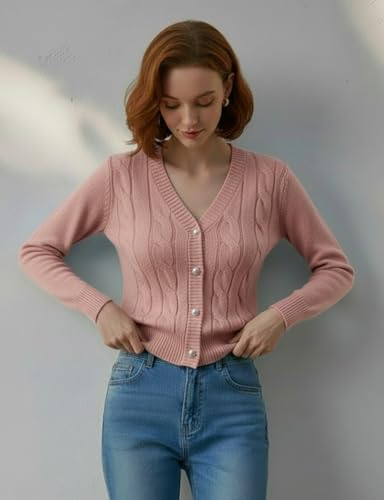 Image of Women's Casual Slim Fit Cardigan Sweaters Long Sleeve Button Down Lightweight Waist Length