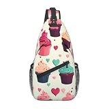 Dwrepo Bolsa tiracolo para mulheres e homens, bolsa tiracolo para cupcake, corações doces, bolsa de peito para caminhadas, mochila tipo pochete para o dia a dia, preta, tamanho único, mochilas Sling