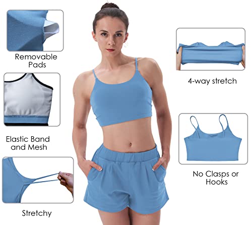 Cqc Women's Sports Bra Fitness Workout Running Tank Top Breathable Quick-Dry Sweat-Absorbing Removable Pads Yoga Top Light Blue Xl #TOP2