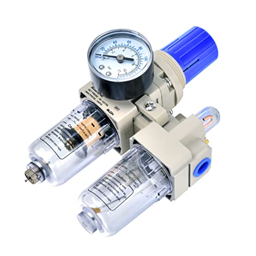 BLCH 1/4" NPT Air Compressor Water Separator - Air Pressure Regulator Compressed Air Filter Regulator Lubricator Combo AC2010-02 Manual Drain Poly Bowl Gauge 0-160 PSI 5μm Brass by BLCH - Image 2