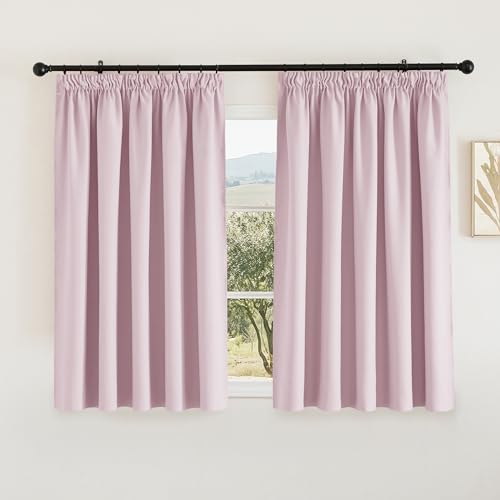 PONY DANCE Girls Thermal Curtains for Bedroom- Nursery Pencil Pleat Room Darkening Curtain Panels for Girl's Room Solid Noise Reducing Light Blocking Window Treatment for Baby's Nap, W66 X L54, Pink