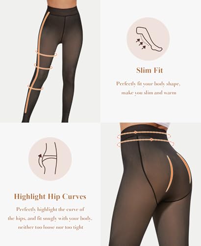 Image of RISSCAN Fleece Lined Tights for Women Opaque Warm Control Top Pantyhose Thermal leggings Stirrup Footed Tights for Winter(220g Black Translucent Thin Fleece Footed,XS)