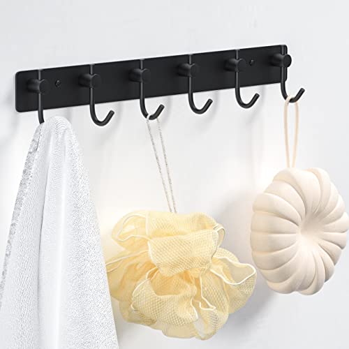 Image of VAEHOLD Wall Hooks for Hanging, Black Coat Rack Wall Mount with 6 Coat Hooks, Towel Hanger, Hat Hooks, Robes Hook in Bathroom, Bedroom, Kitchen, Living Room (2 Pack)