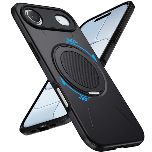 �Ή� iPhone Air�p �P�[�X Magsafe�Ή� ���C�����X�[�d 360°��]�X�^���h �c�����Ή� �����O �}�O�l�b�g���� �ϏՌ� �ԍڃz���_�[�Ή� �J�����ی� TPU+PC�ގ� �w��h�~ ��� �u���b�N 127-IPAIR-01