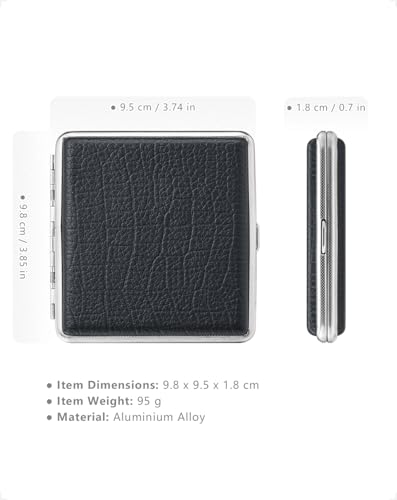 VVAY Zigarettenetui aus Leder und Metall, Schwarzes Zigarettenbox für 20 Zigaretten, Zigarettenschachtel Cigarette Case Geschenk für Männer & Frauen
