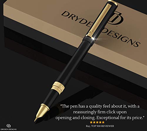 Dryden Designs Fountain Pen Fine Nib, Includes Gift Box and Ink Refill Converter, Classic Writing Tool [Intense Black] for Left and Right Handed - Thumbnail 3