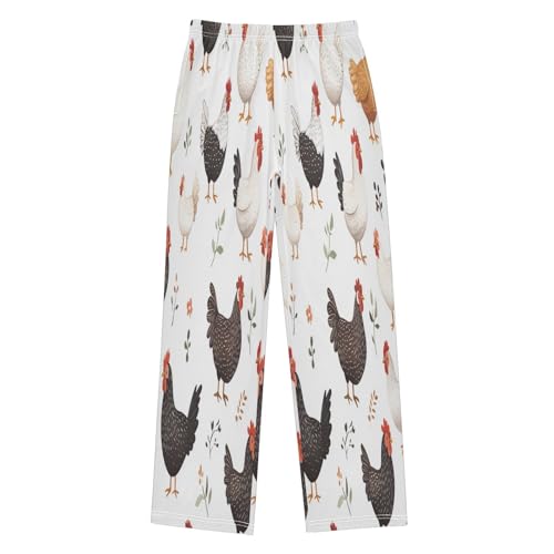 Cute Cartoon Chickens Lounge Pajama Pants Soft PJ Bottoms for Sleepwear Ages 6-14 Years