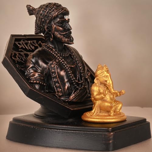 Image of KariGhar, Shivaji Rajmudra Idol Perfect for Study Table, Car Dashboard and House Warming (Ganesh Murti Colour May be Vary Golden /Saffron)