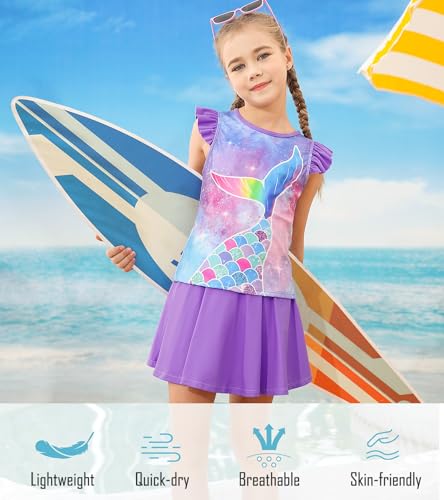Image of Girls Swimsuit 2 Piece Ruffle Bathing Suit UPF 50+ Tankini Swimsuit Skirt with Lining Size 3-10