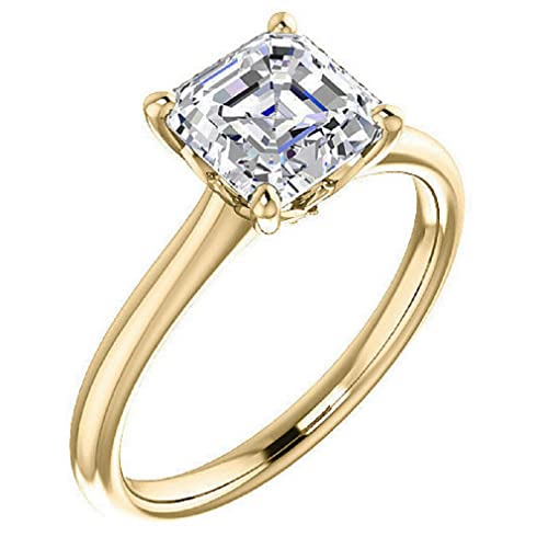 Solitaire Moissanite Engagement Ring Set, 3 Ct Asscher Cut Moissanite Diamond Bridal Wedding Rings Set For Women, Anniversary / Propose Gifts Her, Vvs1 Colorless, 925 Silver, 10K 14K 18K Solid Yellow Gold (925 Silver (Yellow Gold Plated)) #TOP2