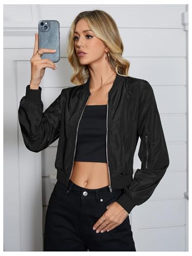 OYOANGLE Women's Lightweight Bomber Biker Jacket Zip up Windbreaker Crop Bomber Jacket Coat4