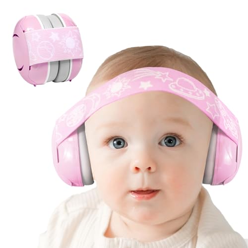 Image of 711TEK Baby Ear Muffs Noise Protection, Adjustable Headband Baby Ear Protection, Comfortable Headphones for Hearing Protection & Improves Sleep, Airplane Travel Essentials Sound Proof, Pink