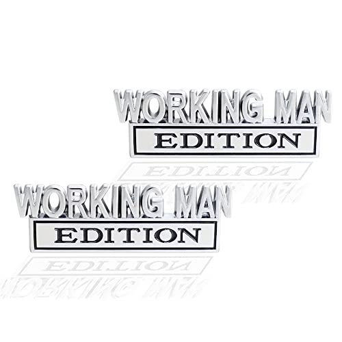 2 Pcs Working Man Edition Emblem 3D Metal Badge Decal Sticker Fit For Universal Car Truck Suv Side Rear Front Hood Trunk Door (Silver Black) #TOP19