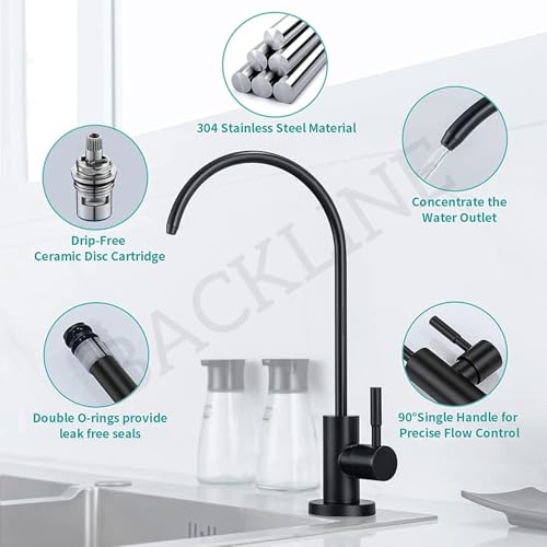Image of Backline RO Water purifiers Faucet 304 Stainless Steel Kitchen Sink Faucet Tap 360 Degree Rotatable | Ro Faucet tap for Undersink for All Ro Water Purifier (Black Matt)
