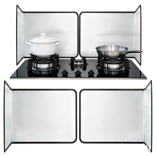 DAMIHAI 2 Stück Spritzschutz Faltbar Herd - 4 Seitiger Spritzschutz Küchenrückwan, Küchenrückwand Spritzplatte Wand mit Antihaftbeschichtung Fett für Küchen, Herd, Pfanne, Wand