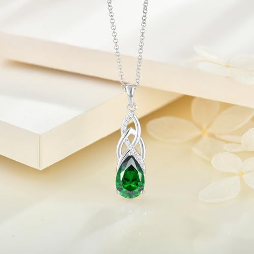 JO WISDOM Celtic Knot Infinity Necklace 925 Sterling Silver 8 * 12mm Birthstone Gemstone Pendant with 18 Inch Chain Necklace Jewelry for Women3