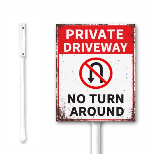 Rustic Private Driveway No Turn Around Yard Sign With Stake, Private Drive No Trespassing Sign, 18x22 CM Farm Decorations Yard Lawn Walkway Decorations Sturdy Aluminum Signs Rustproof Outdoor Use