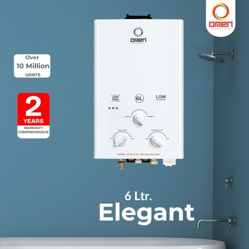 Image of Omen Changing Lives Elegant 6L LPG Gas Geyser | Instant Water Heater | Auto Ignition | Copper Heat Exchanger | Flame & Water Control | Summer-Winter Mode | Wall Mounted | 2-Year Warranty