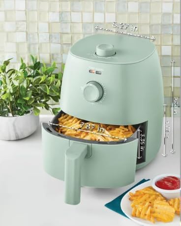 Diagram showing the dimensions of the air fryer