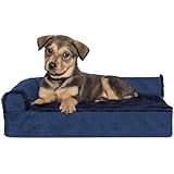 Furhaven Pet Bed for Dogs and Cats - Plush and Velvet L-Shaped Chaise Egg Crate Orthopedic Dog Bed, Removable Machine Washable Cover - Deep Sapphire, Small