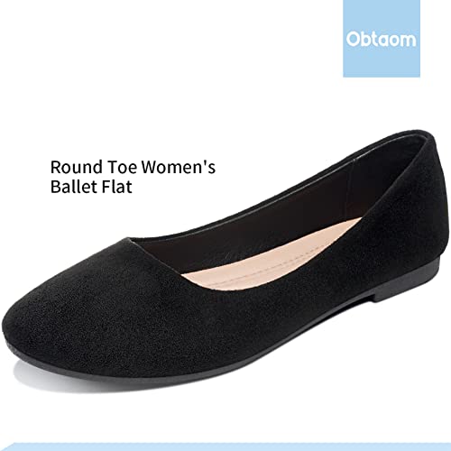 Image of Obtaom Round Toe Women Flat Shoes Slip on Girls Dress Black Ballet Flats