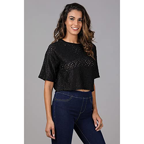 Image of in. fuse by Shoppers Stop Solid Polyester Round Neck Womens Regular Fit Top