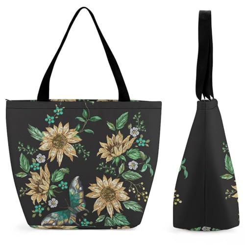 Sac de shopping grand volume tournesols papillon pour ranger toutes vos affaires