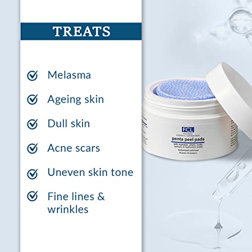 Fcl Penta Peel Pads With 5% Mandelic Acid, 2.5% Lactic Acid, 2% Salicylic Acid, 0.5% Hyaluronic Acid | Works For Dark Spots, Acne And Reduces Fine Lines & Wrinkles | Anti Aging Peel Treatment - Pack Of 25 Pads #TOP1