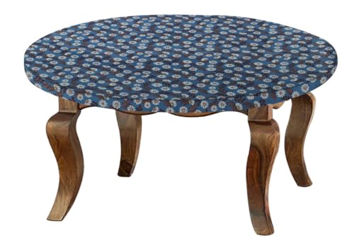 Image of The Furnishing Tree Round Elastic Fitted Center Tpoy Table Cover WxL 20x20 Inches Floral Pattern Blueish Grey