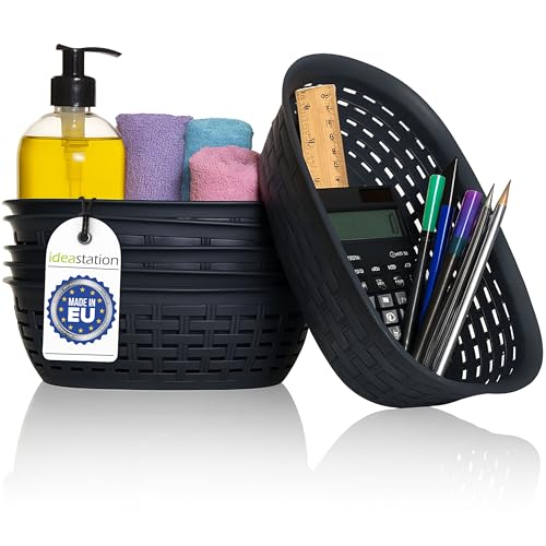 idea-station Cesta de almacenaje de plástico con aspecto de ratán - 6 piezas - 2L / 25,5x18x7,5 cm - antracita - cesta apilable - cestas pequeñas para baño