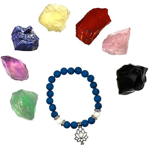 LLAMEVOL Chakra Therapy Starter Collection Healing Crystals kit 7 Raw Chakra Stones 7 Colorful Gemstones, Amethyst Rose Quartz Pendulum Chakra Lava Luminous Lotus Bracelet Gift Cover