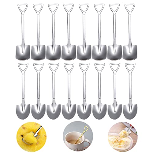 Edelstahl Spatenlöffel,Forreen 16 Stück Dessertlöffel Edelstahl Teelöffel Kreativer Schaufelform Löffel Eisdessertlöffel Kaffeelöffel...
