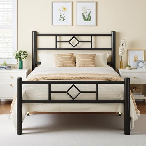 Feonase 3Ft Metal Single Bed Frame With Headboard & Footboard, Single Bed Frame With Solid Metal Slat Support, Under-Bed Storage, Easy Assembly, Black