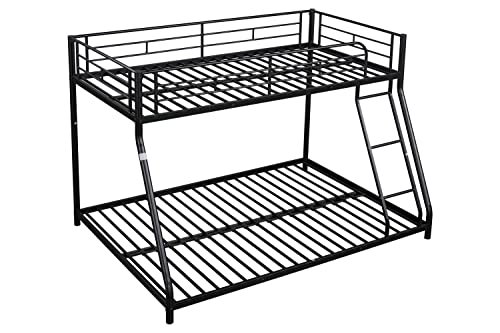 CKLMMC Twin-Over-Full Low Bunk Bed, Easy Assembly Heavy Duty Metal Bunk Bed with Enhanced Upper-Level Guardrail/Inclined Ladder for Kids Teens Adults (Black*Twin/Full3) - Image 7