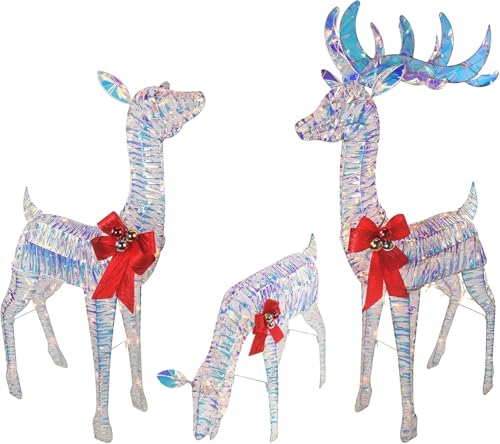 3-Piece Iridescent Reindeer Family - Lighted Deer Set - 210