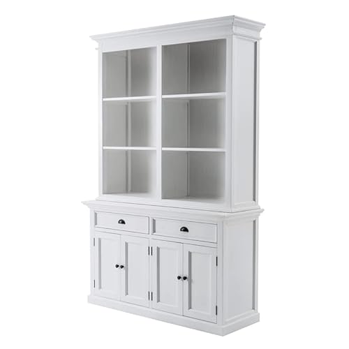 Novasolo Halifax Mahogany Wood Buffet Hutch Unit With 6 Shelves In White #TOP2
