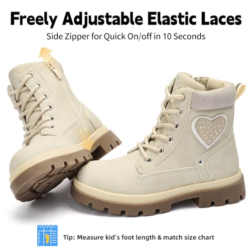 TZJS Girls Boots,Girl Zipper Lace Up Outdoor Water Resistant Comfort Work Boots Kids Fashion Booties for Little Kid2