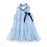 Enfants Robe Enfants Robe Fille D'été Bleu Sans Manches Robe En Tulle Princesse Noeud D'été Pour Filles, bleu, 8-9 ans
