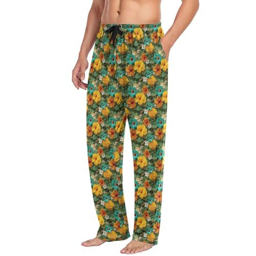 Aflyko Botanic Men's Pajama Pants Hibiscus Flower Hawaii Vivid Cute Pjs Sleepwear Bottoms2