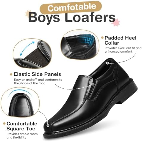 GINNI 남아용 드레스 슈즈 슬립온 로퍼 캐주얼 스퀘어 토 교회 신발 — 사진 4