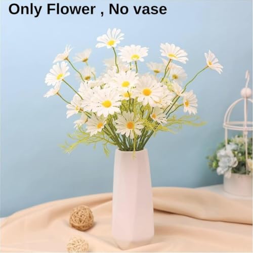 Image of SATYAM KRAFT 10 Pcs Artificial Daisy Sunflowers for Home Decor, Office, Living Room, Balcony, Wedding & Gifting | Realistic Faux Flower (Only Flower, No Vase)(Fabric) (White)