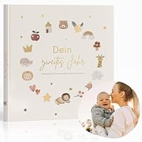 MeinBaby123® Babyalbum Dein 2tes Jahr hochwertig vergoldet | Geschenk erster Geburtstag | Geschenkt 1. Geburtstag | Meilensteine im zweiten Lebensjahr (beige)