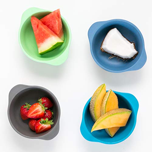 Bobo&Boo Bamboo Kids Snack Bowls, Set Of 4 Bamboo Dishes, Non Toxic, Eco Friendly & Stackable Kids Snack Containers, Great Gift For Baby Showers, Birthdays & Preschool Graduations,Coastal #TOP1