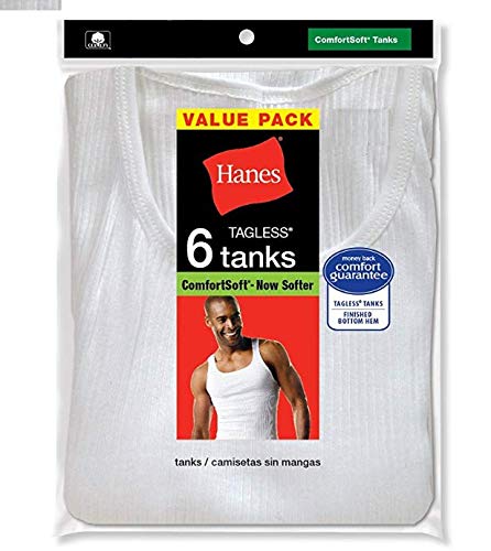 Mens 6-Pack Comfort Soft Tanks, White, XXX-Large