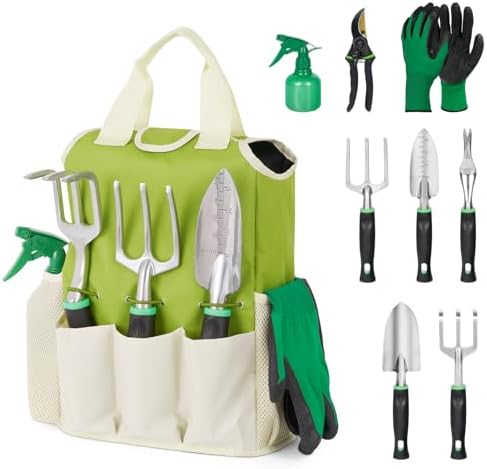 GreatBuddy Garden Tool Set for Women, 9 Piece Heavy Duty Rust-Pro...