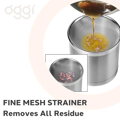 Oggi Stainless Steel Jumbo Grease Container with Removable Strainer and Snug Lid. Perfect Container for Fryer Oil, Bacon drippings, lard and ghee Oil. Large Capacity can - 1 Gall / 4 Qt / 3.75 Lt by Oggi - Image 5