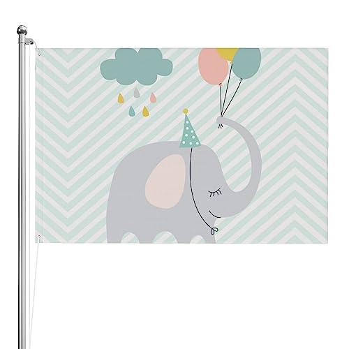 Drapeau éléphant 1,2x1,8m double face pour décoration de jardin extérieur